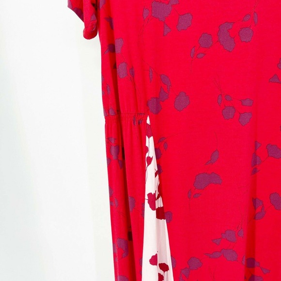Logo Lori Goldstein Floral Midi Dress Sz M Red Contrast Godet Scoop Neck Stretch - Picture 3 of 8